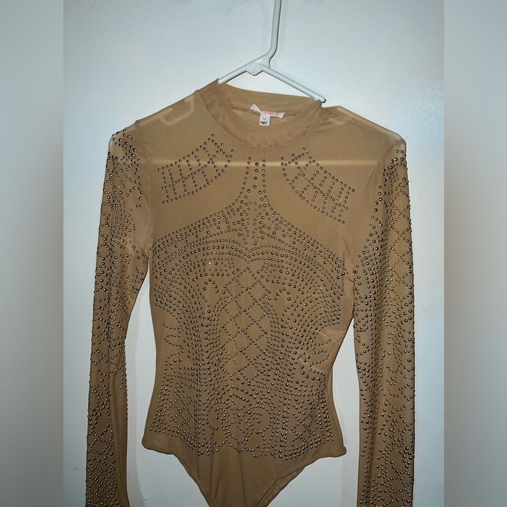 A’Gaci long sleeve bedazzled mesh bodysuit
